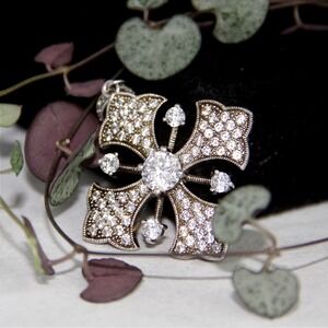 ESPO 925 Sterling Silver‎ Cubic Zirconia Maltese Cross Pendant Vintage Style